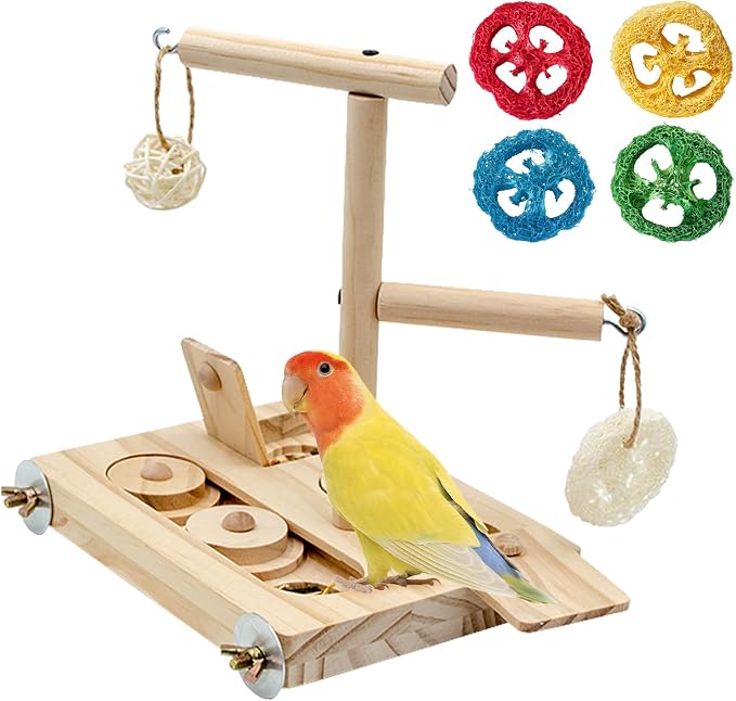 Interactive Wooden Bird Foraging Toy – Cage-Mounted Puzzle Feeder by Unknown