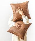 Leather Throw Pillow Covers Pack of 2 Brown, Modern Boho Thickened Floor by GEGELICA