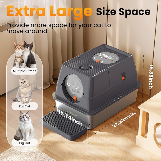 135° Flip-Top Stainless Steel Litter Box - Image 2