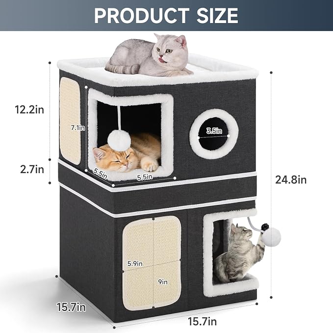 2-Storey Cat House for Indoor Cats, Separate Into 2 Large Cat Bed Cave - Image 3