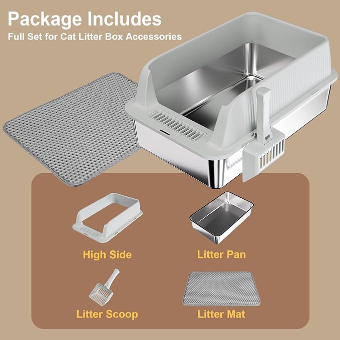 TENTIZON Large Stainless Steel Cat Litter Box, Open Top Metal Kitty Litter Tray - Image 7