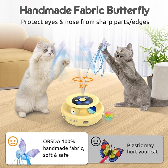 ORSDA Cat Toy, 3-in-1 Automatic Interactive Electronic Moving Ambush Feather - Image 4