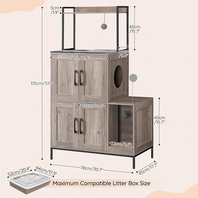 HOOBRO Cat Litter Box Enclosure Furniture, 2 in 1 Hidden Litter Box Furniture - Image 4