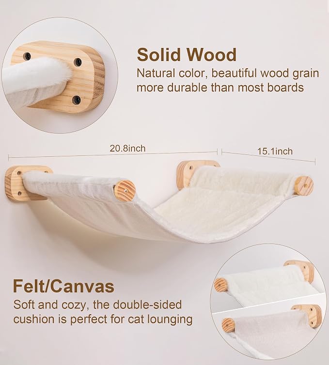 Cat Wall Shelves with 1 Floating Fabric Hammock, 2 Ladders with 4 Steps Each & - Image 3