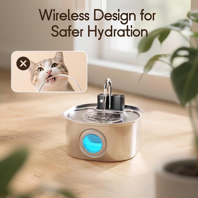 Voluas Stainless Steel Cat Water Fountain-Wireless Pet Water Fountain Battery - Image 4