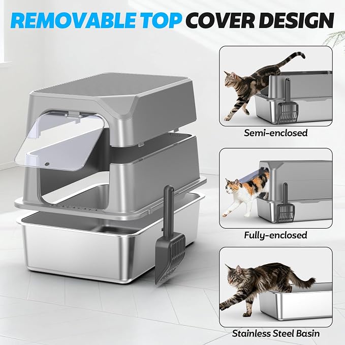 Enclosed Stainless Steel Cat Litter Box - Image 7