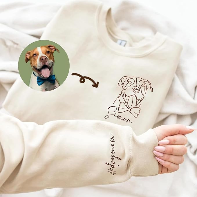 DILYPOD Personalized Embroidered Dog Mom Sweatshirt, Custom Line Art Portrait - Image 3