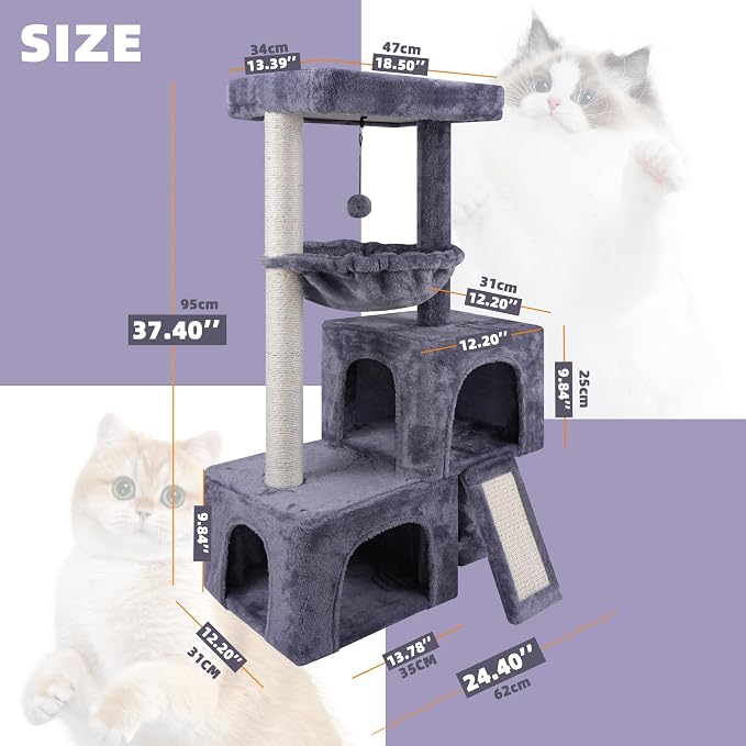 37.4" Cat Tree Tower with Twin Cat Condos - Image 2