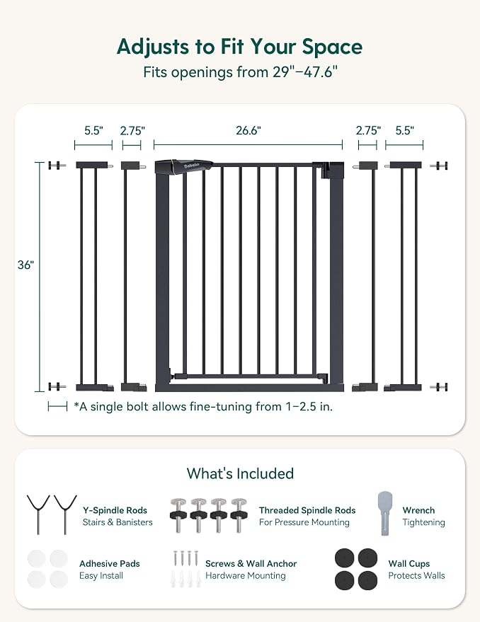 Babelio 36" Tall Baby Gate, 29-48" Auto-Close and Pressure Mounted Baby Gate - Image 7