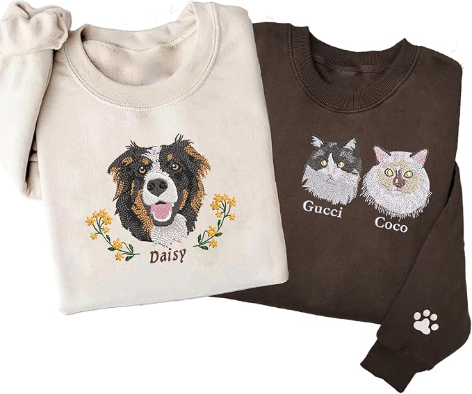 VIOLAVA Custom Cat Embroidered Christmas Sweatshirt – Personalized Pet Name by VIOLAVA