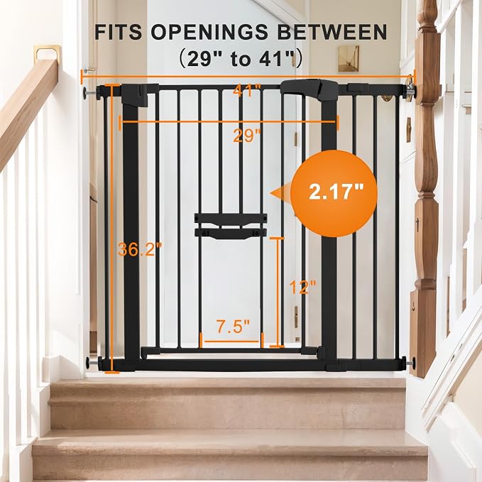 FURTIME 29"-41" Baby Gate with Cat Door Adjustable, Auto Close Dog Gate - Image 3