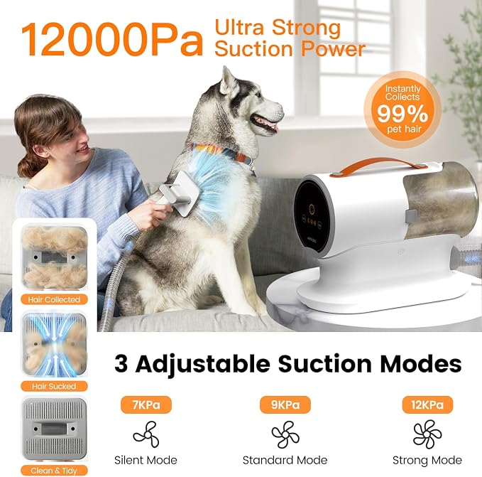 AIRROBO Dog Grooming Vacuum Kit, 12000Pa Strong Pet Vacuum - Image 7