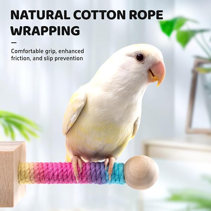 9" Hanging Bird Perch Toy for Cage, 360° Silent Free-Spin, Wooden Bird Cage - Image 4
