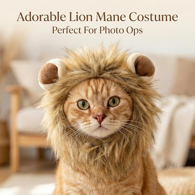Adjustable Lion Mane Wig Pet Costume, Soft Halloween Cat Clothing - Image 6