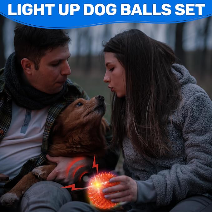 6 Pack 3.5" Light Up Squeaky Dog Toy Balls, Spiky Dog Balls - Image 3