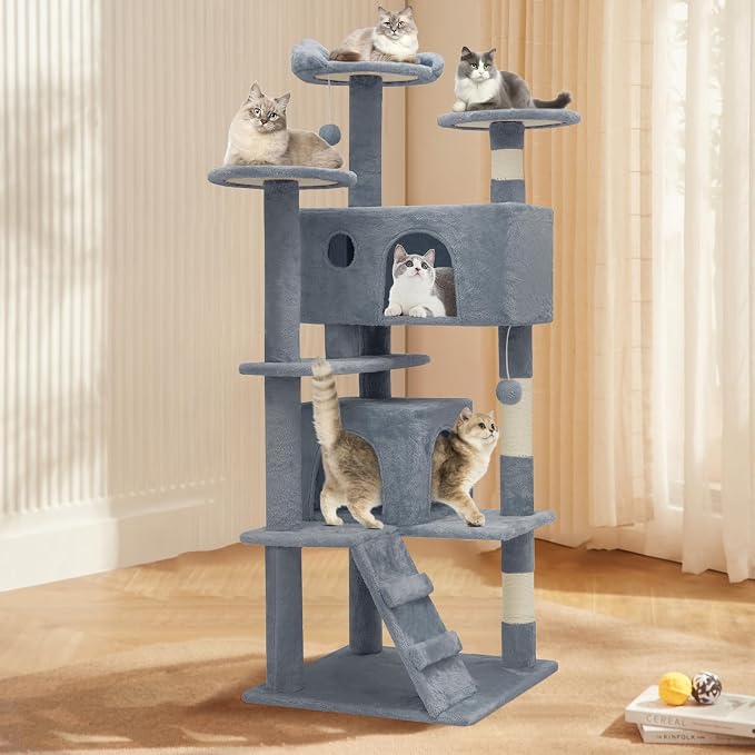 Athena Collection Cat Tree, 54 Inch Multi-Level Cat Activity Center - Image 3