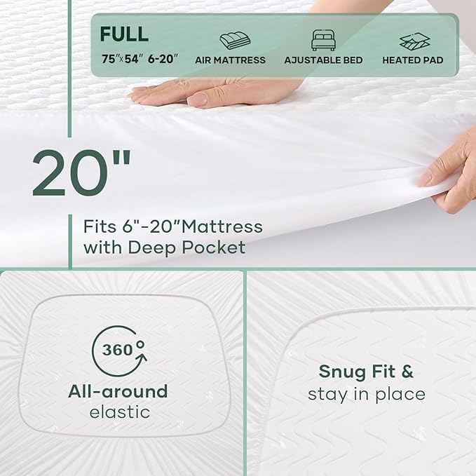 OhGeni 100% Waterproof Mattress Protector, Full Size Mattress Soft Pad - Image 5