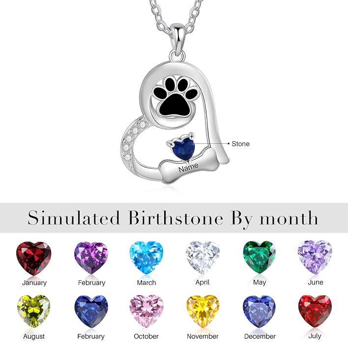 Personalized Cute Dog Cat Paw Name Necklace Forever Love Custom Heart Pendant - Image 5