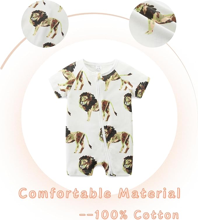Unisex Summer Trendy 2-Pack Rompers Short Sleeve Zipped Bodysuit Infant Cotton - Image 3