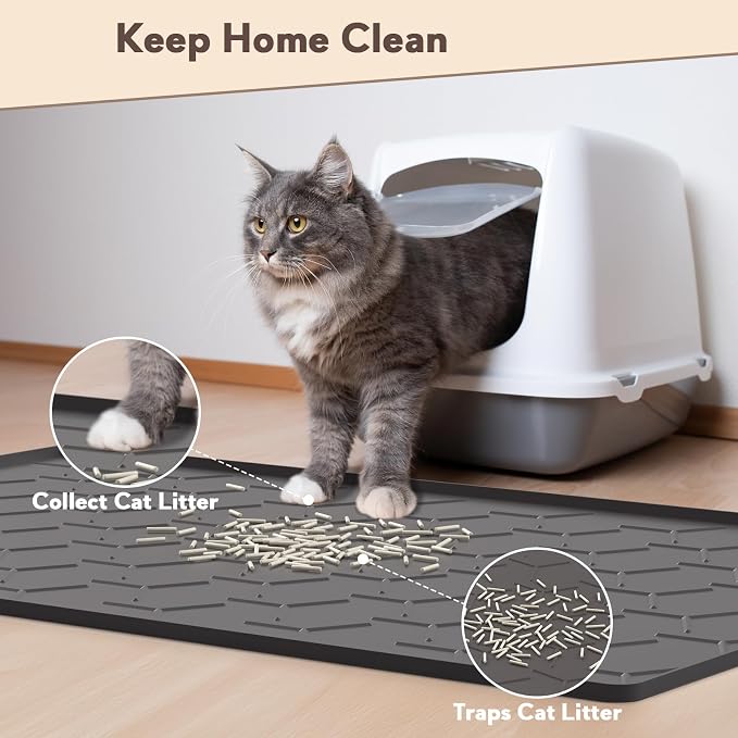 Silicone Cat Litter Trapping Mat, Large Waterproof 34" X 22" Cat Litter Box Mat - Image 2