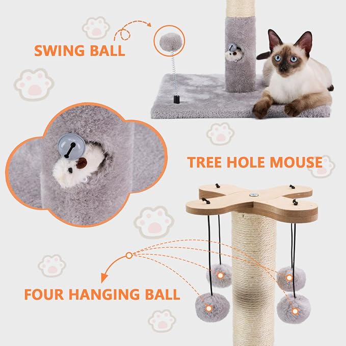 PAWSFANS Cat Scratching Post for Indoor Cats and Kittens, 30inches Tall Sisal - Image 6