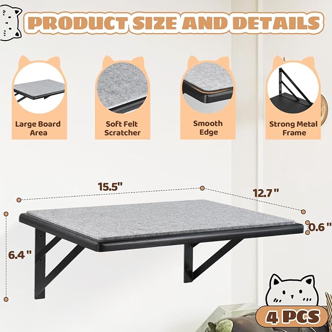 Cat Wall Shelves Set of 4, Purrfect Cat Furniture Set - Image 7