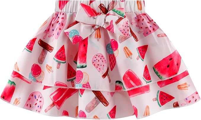 Girls Skirt Set 2 Piece Outfit Toddler Summer Clothes Ruffle Sleeve T-Shirt Bow - Image 7