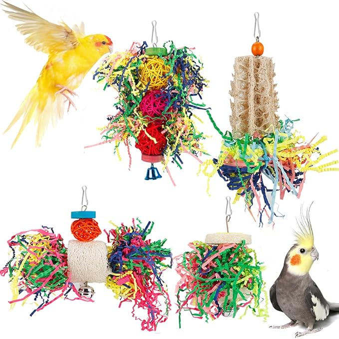 Foraging Toys Parakeet Chewing Hanging Toy Shredded Paper Bird Cage Accessories by lovyoCoCo