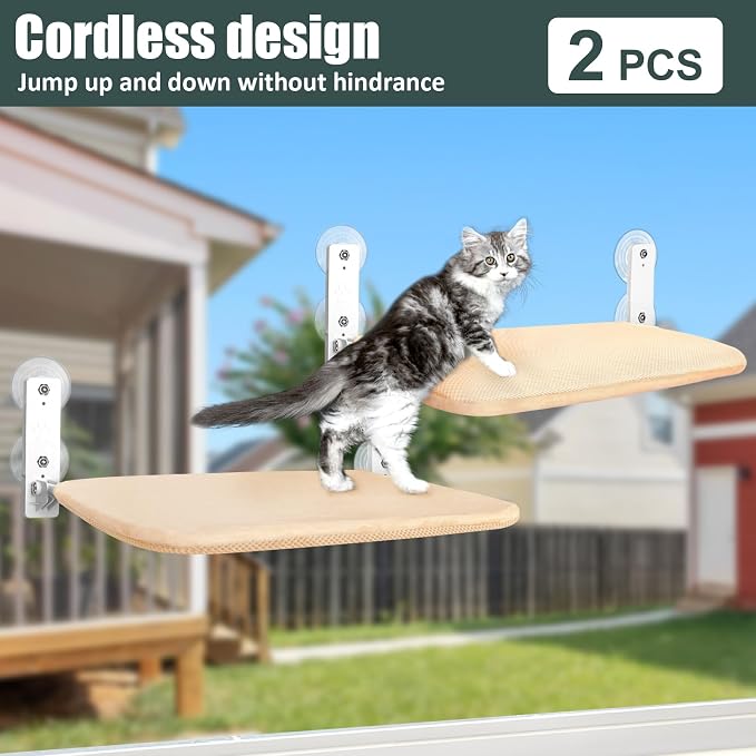 Sunhoo 2PCS Cat Window Hammock Perch Cordless Window Sill Seat Bed Foldable - Image 3