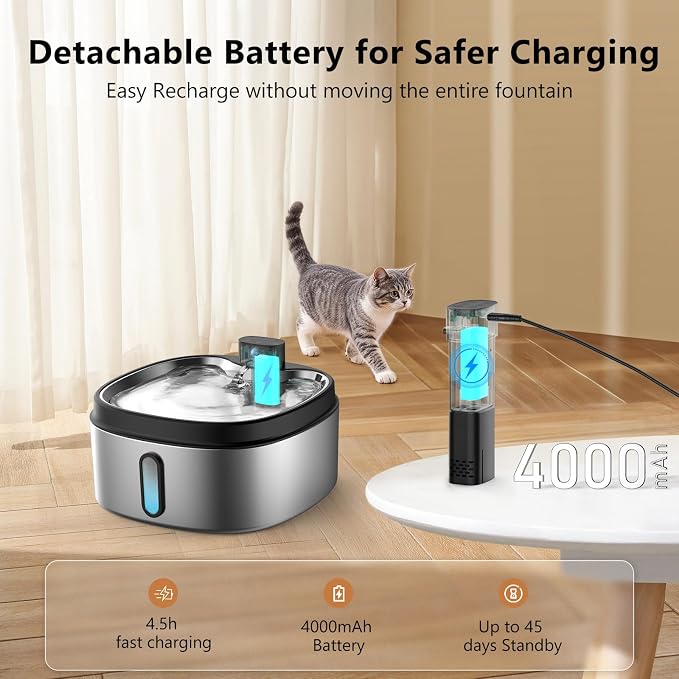 Wireless Cat/Dog Water Fountain 7L/236oz/1.8Gal, DRLWXYSJ Stainless Steel - Image 6