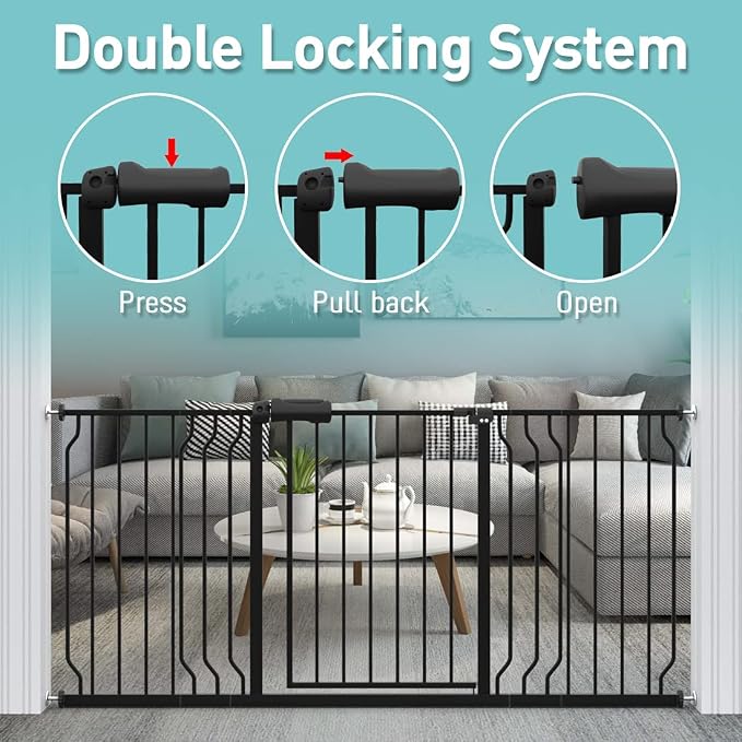 WAOWAO Baby Gate 57.48-62.20" Extra Wide Pressure Mounted Walk Through Swing - Image 4