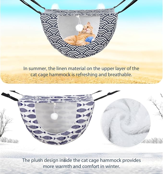 Unittype 2 Pieces Cat Cage Hammock Hanging Pet Bed Double Layer Soft Plush - Image 7