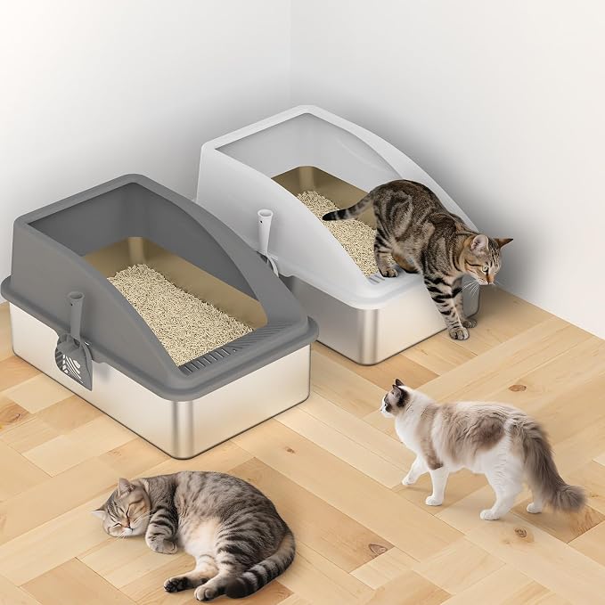 2 Pack Stainless Steel Litter Box | XL Enclosed Cat Litter Boxes - Image 5