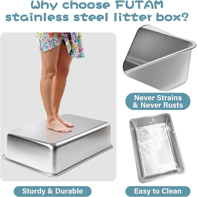 Stainless Steel Litter Box 2 Pack, 19.7"x13.7"x6" Large Metal Litter Box - Image 4