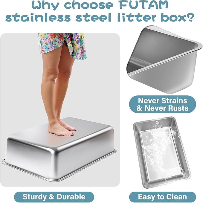 Stainless Steel Litter Box 2 Pack, Medium Metal Litter Box - Image 5