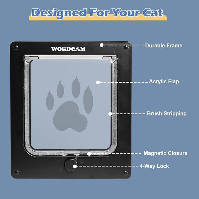 Wordcam Medium Cat Door Flap, 4 Way Locking Cat Door - Image 4