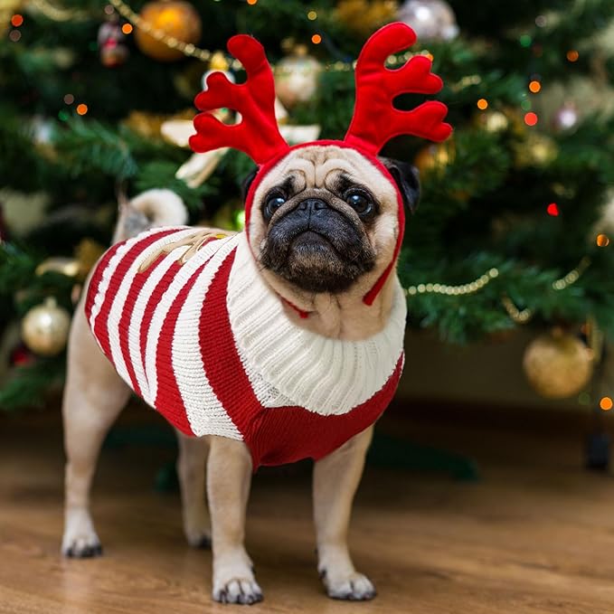Dog Christmas Sweater Xmas Pet Clothes Cute Striped Gingerbread Man Costume - Image 8