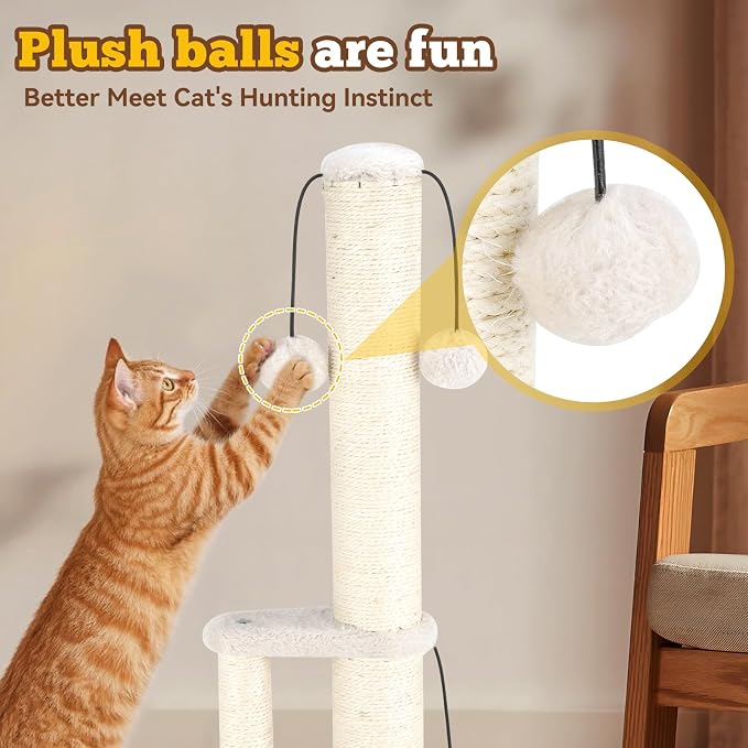 Dimaka Tall Cat Scratching Post, Double Lower Posts Extra Stable Cat Post Tree - Image 4