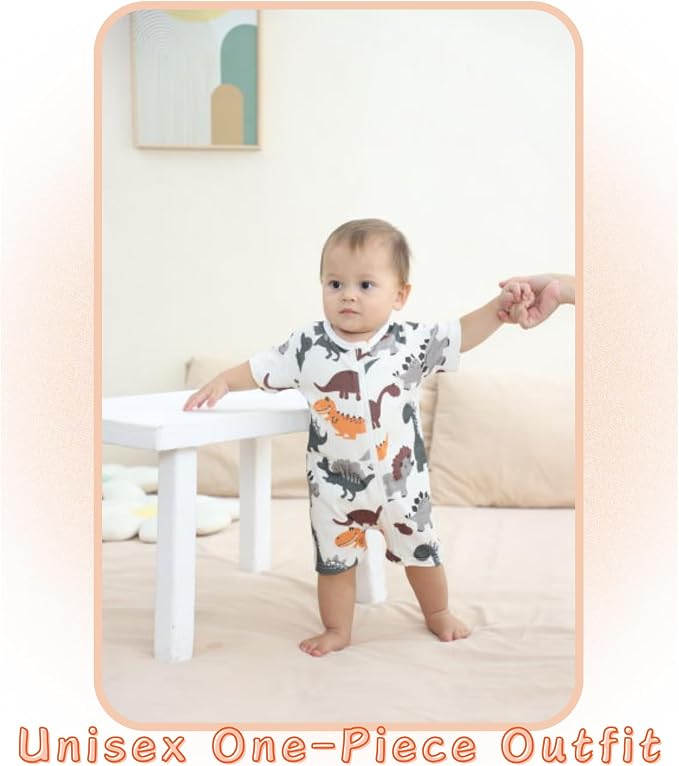 Unisex Summer Trendy 2-Pack Rompers Short Sleeve Zipped Bodysuit Infant Cotton - Image 7