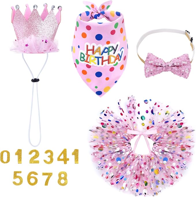 hoyuwak Dog Birthday Party Supplies Girl Dog Birthday Bandana Tutu Set Cute Hat by hoyuwak
