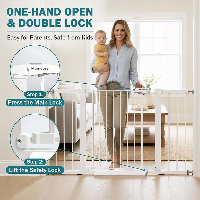 Mumeasy 29.7–48" Baby Gate for Stairs, Dog Gate for Doorways, Auto Close Child - Image 4