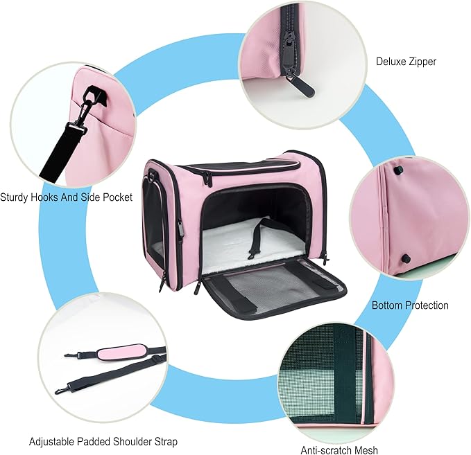 Soft Sided Carrier for Small Medium Cats Dogs, Removable Pad Collapsible Travel - Image 3