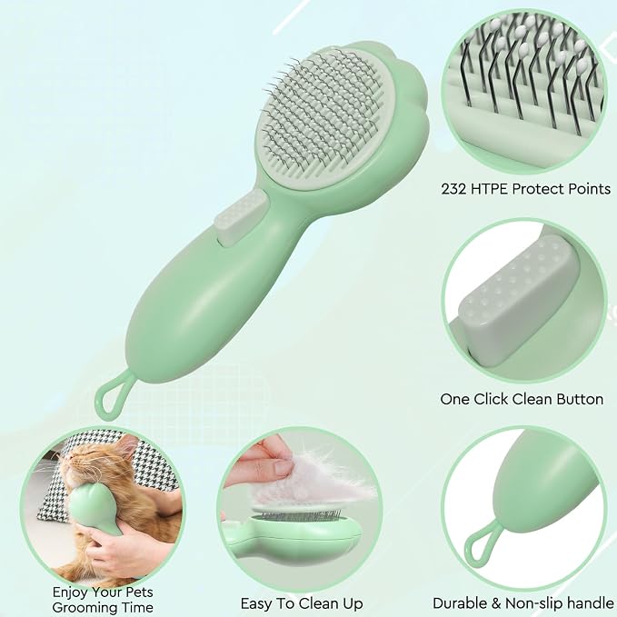 GJEASE Cat Grooming Glove Brush, Self-Cleaning Slicker Pet Brush - Image 3