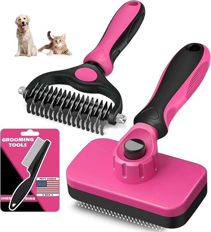 3PCS Self Cleaning Slicker Brush & Pet Grooming Rake & Flea Comb by Augwind