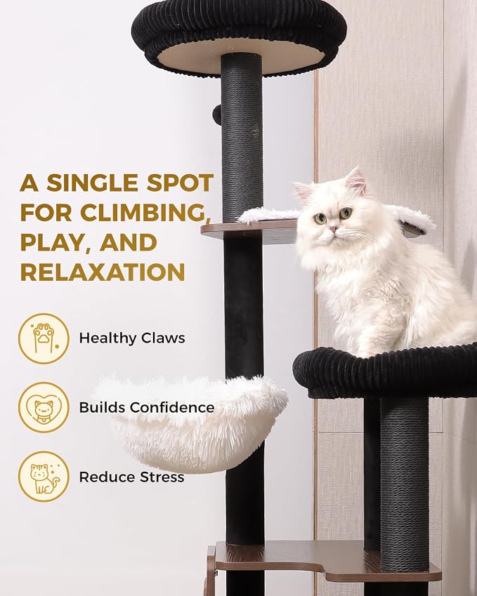 63" Modern Cat Tree Tower for Indoor Cats, Heavy Duty Cat Trees for Large Cat - Image 4
