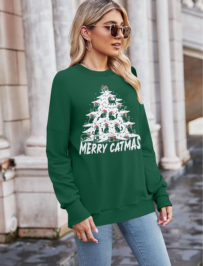 FRYAID Cat Sweatshirt Women Funny Black Cat Graphic Sweater Casual Cat Crewneck - Image 3