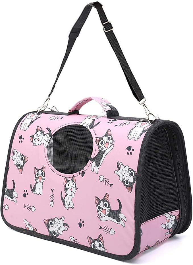 Pet Carrier with Shoulder Strap, 14 Inch x 9.4 Inch x 7 Inch Foldable Pink by YIKANGHENG