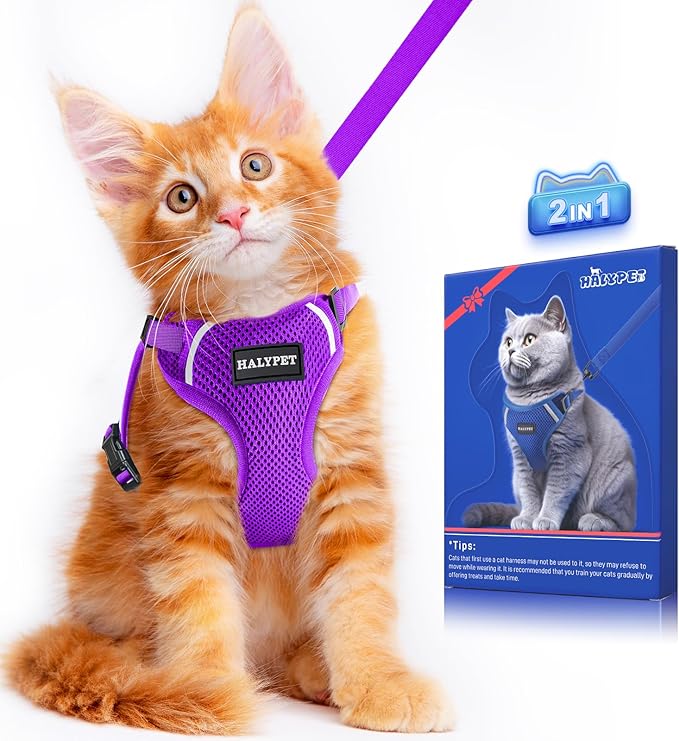 Halypet Cat Harness and Leash Set Escape Proof Soft Adjustable Cat Leash by DOMoreWithYourPet