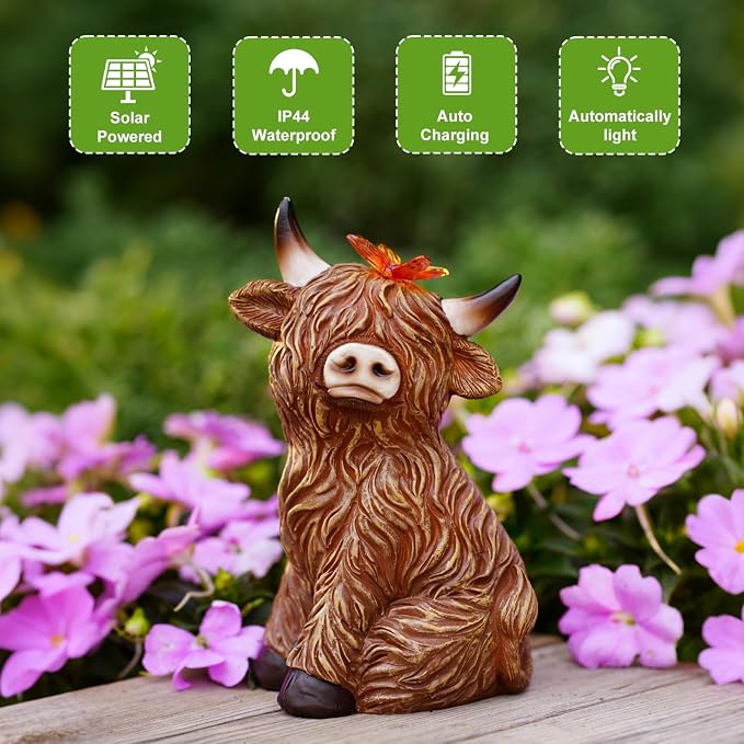 Solar Garden Statue Highland Cow Figurine – Outdoor Decoration - Image 5