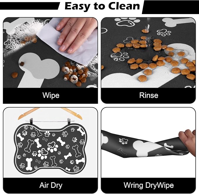Dog Cat Food Mat, Rapid AbsorbentPet Feeding Mat, Bone Shaped Dog Placemat - Image 5